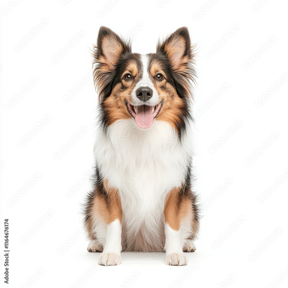 A cheerful Shetland Sheepdog dog sitting with a friendly expression, showcasing vibrant fur and an adorable personality. A cheerful Shetland Sheepdog dog sitting with a friendly expression, showcasing vibrant fur and an adorable personality.