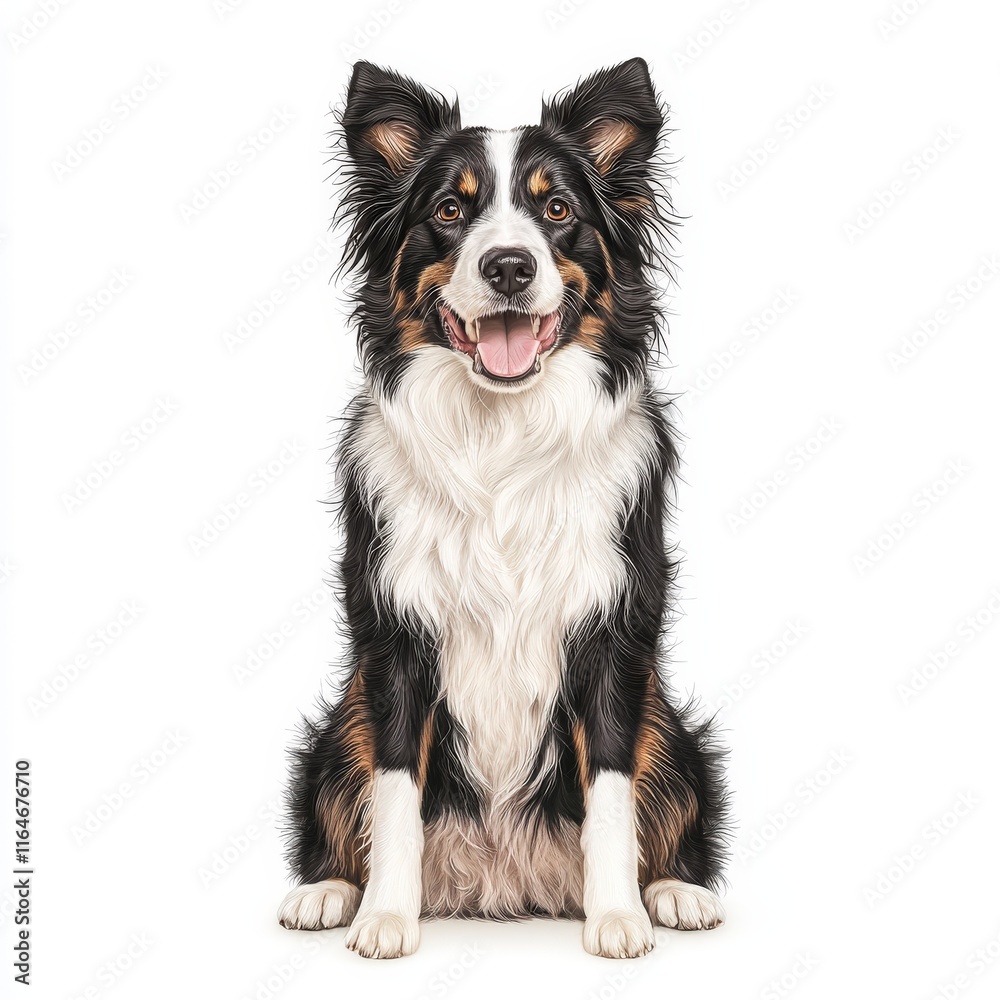 A cheerful, fluffy Border Collie sitting proudly, showcasing its beautiful coat and happy demeanor. A cheerful, fluffy Border Collie sitting proudly, showcasing its beautiful coat and happy demeanor.