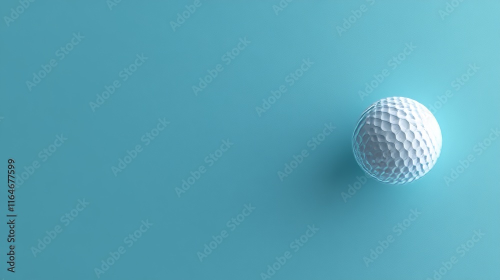 A clean golf ball design floating on a light blue base