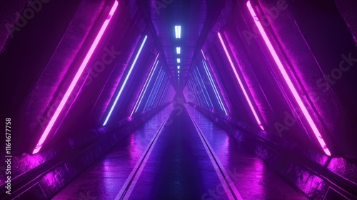 Fototapeta Naklejka Na Ścianę i Meble -  3d speedy neon background design with ultra violet and blue laser light. Concept of cyber highway, digital hyperspace or speed of light.