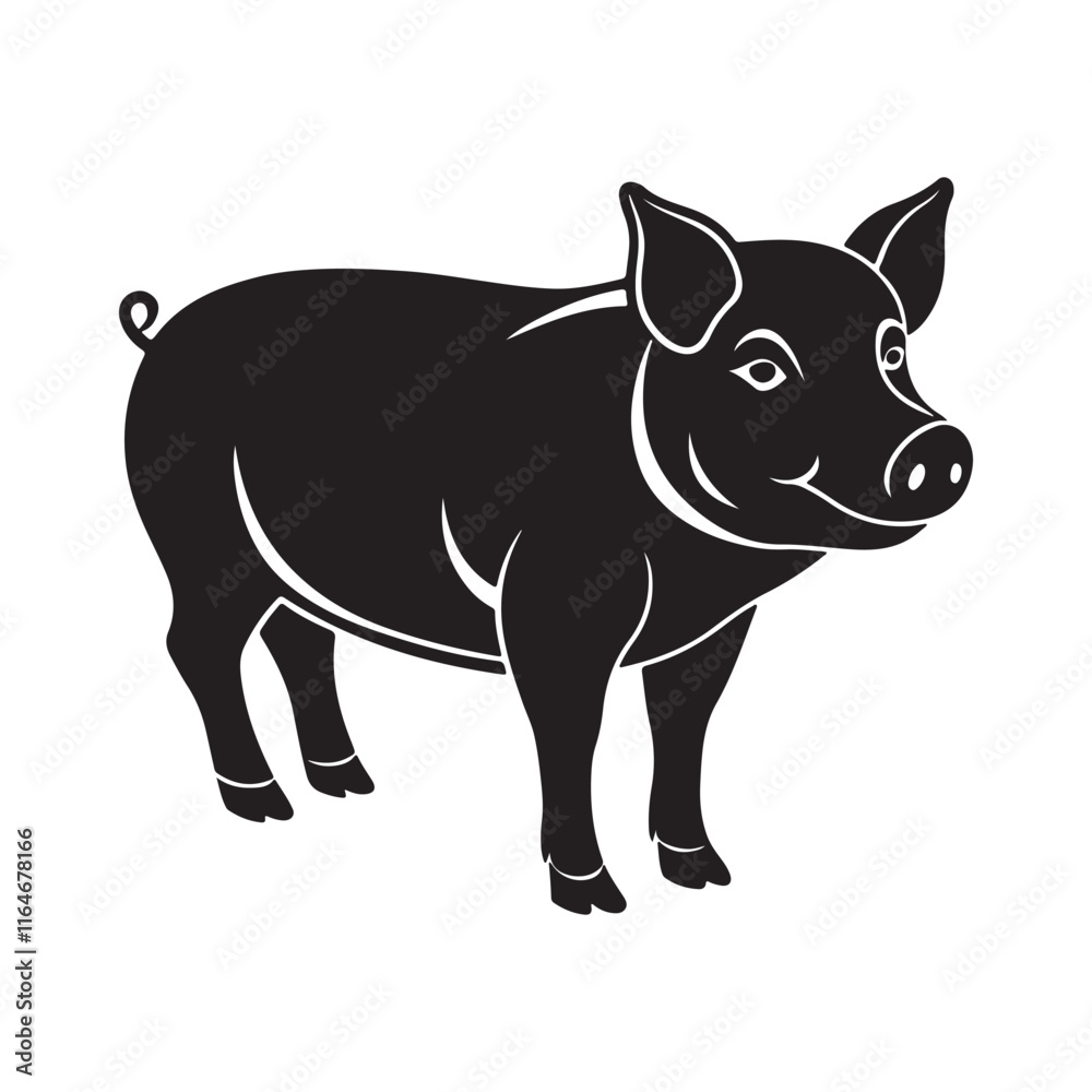Fototapeta premium pig silhouette, black and white silhouette, vector and&nbsp;illustration