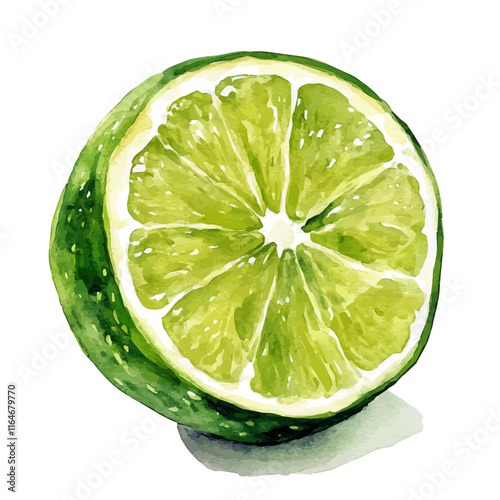 A watercolor clipart of a lime, isolated on a white background. Lime vector.
