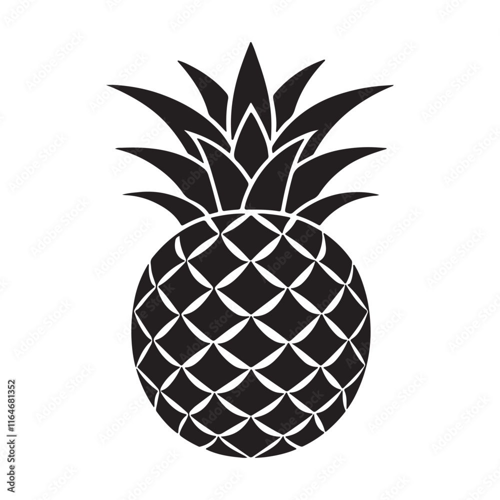Fototapeta premium pineapple silhouette, black and white silhouette, vector and&nbsp;illustration