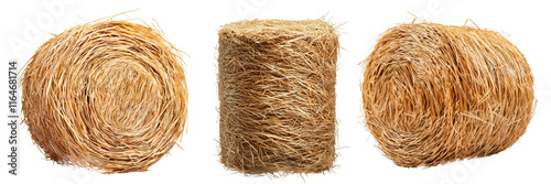 A set of close-up of a large, round hay bales on a transparent background. Ideal for agricultural, countryside, or farming-themed designs and projects highlighting rural life or harvest scenes. photo