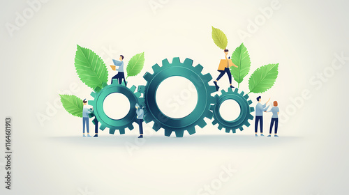 We are hiring a new team member concept. one gear for a chain of cogwheels. Leafen. Illustration