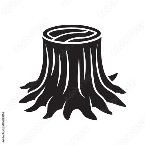 Tree stump silhouette, black and white silhouette, vector and illustration