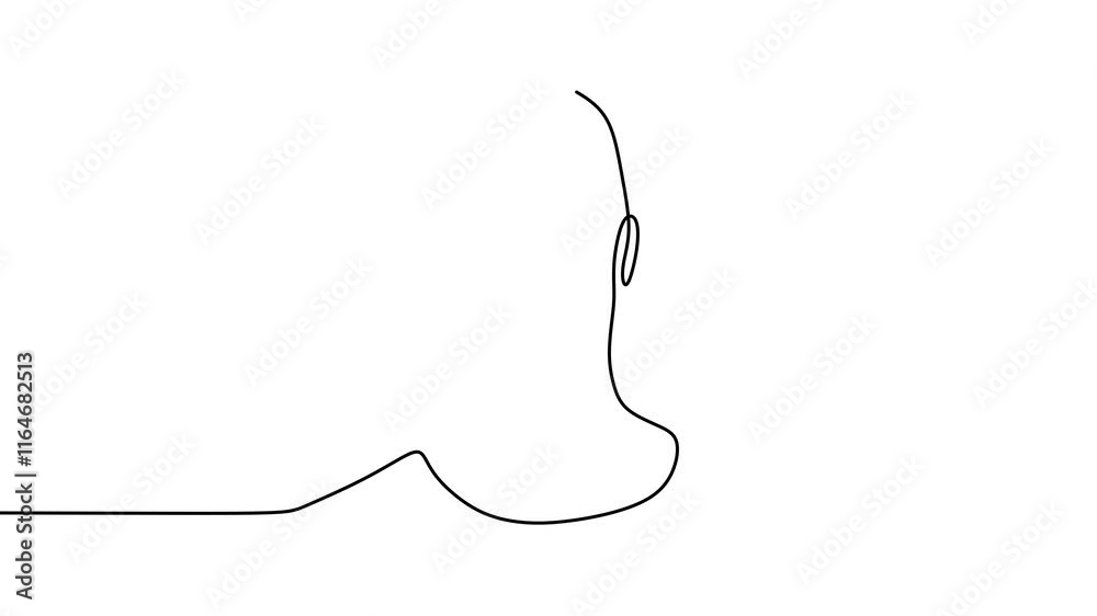 Person wearing mask portrait animation, continuous line drawing hand drawn style. Person wearing mask portrait animation, continuous line drawing hand drawn style.