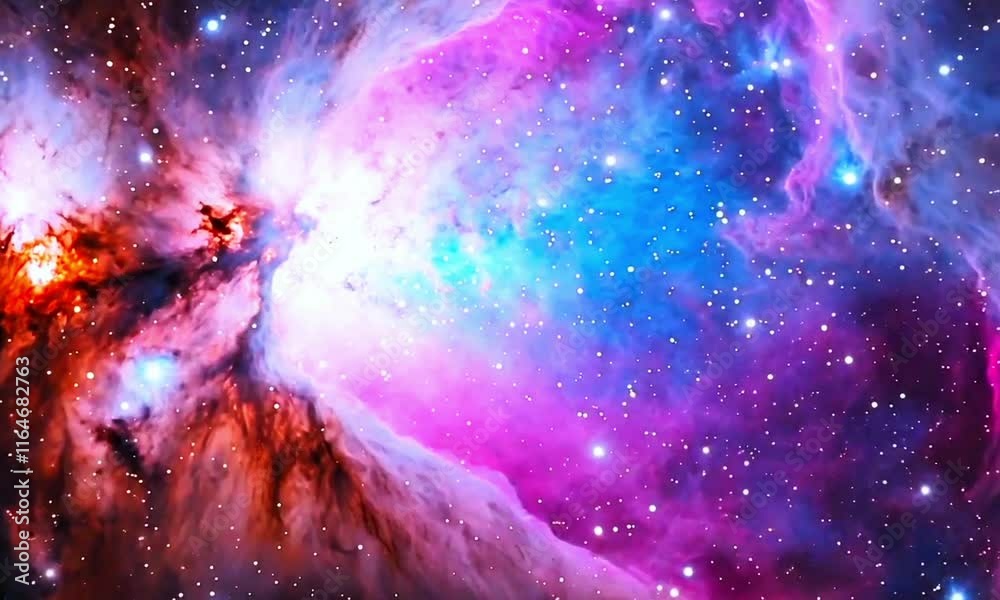 A vibrant nebula with bright pink, purple, and blue hues, showcasing a celestial display of stars and cosmic dust. Perfect for astronomy, space exploration, and fantasy visuals celebrating the univers