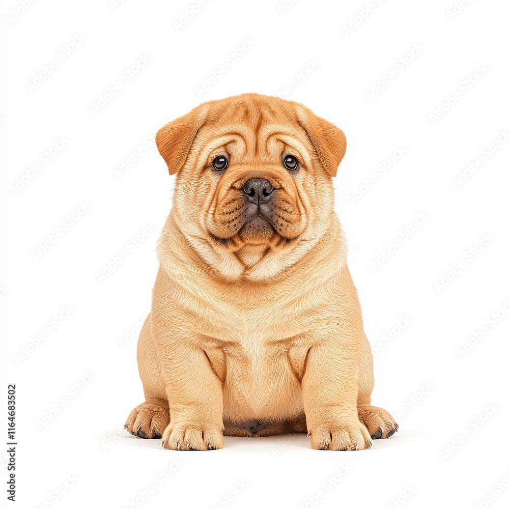 A cute and playful Shar Pei puppy with distinct wrinkles and a lovable expression, perfect for pet lovers and family themes.