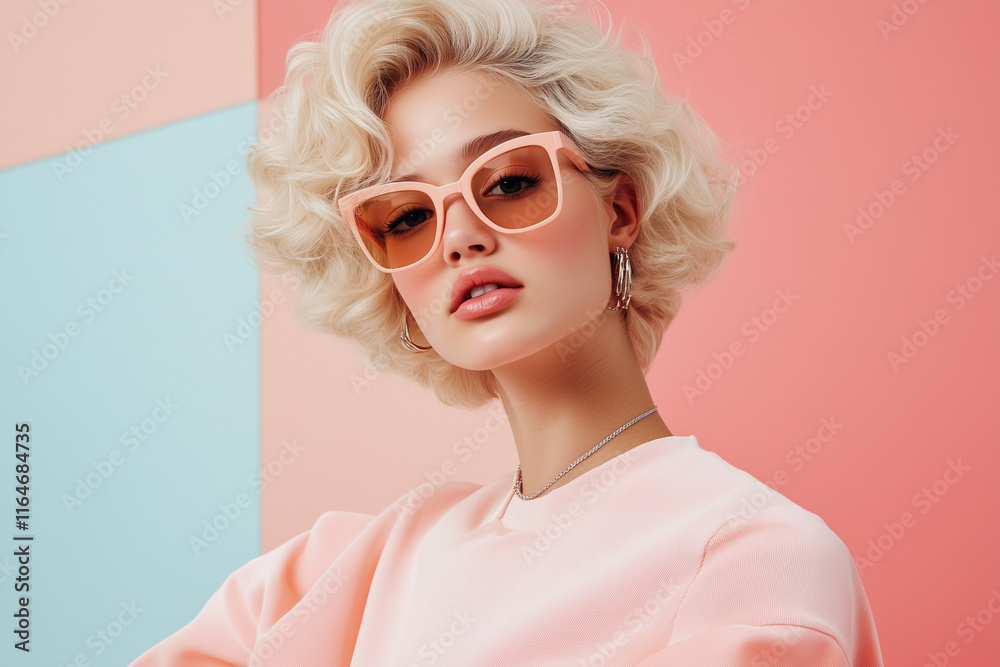Model in Sleek Modern Outfit with Retro Accessories Model in Sleek Modern Outfit with Retro Accessories