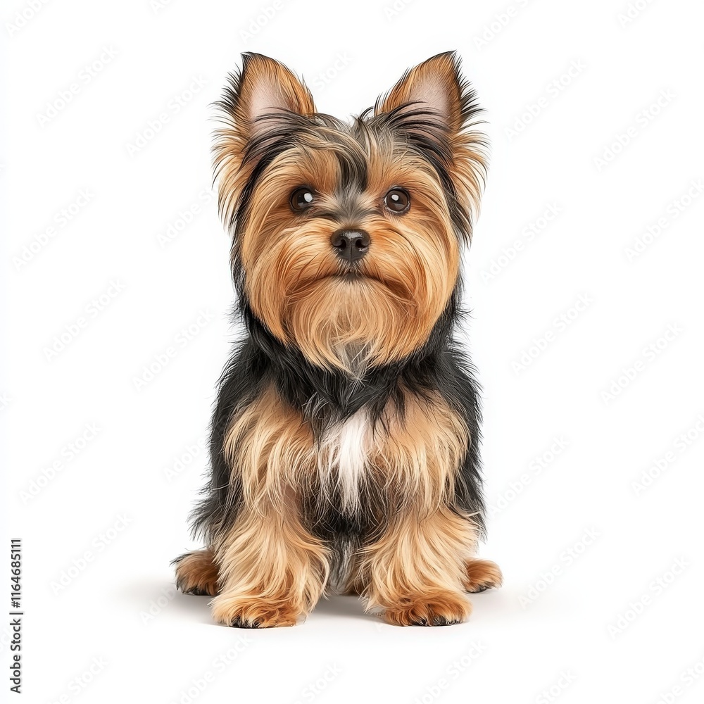 A cute Yorkshire Terrier sitting gracefully, showcasing its beautiful fur and playful personality. A cute Yorkshire Terrier sitting gracefully, showcasing its beautiful fur and playful personality.
