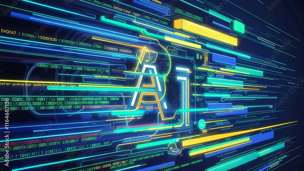 Fototapeta premium AI algorithm code icon coding flowchart programming technology data digital