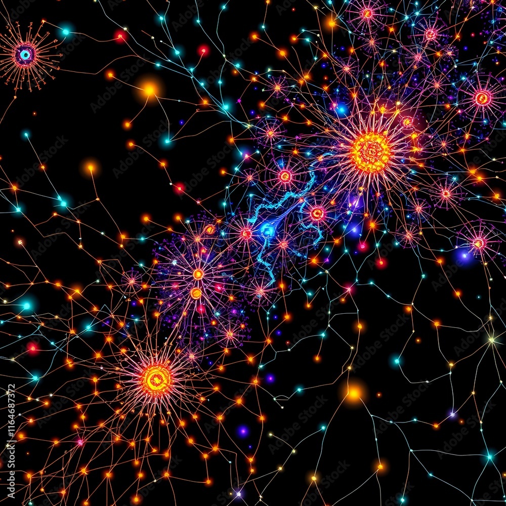 Vibrant Bioluminescent Fireworks Night Sky - Abstract Art Nouveau Style Vibrant Bioluminescent Fireworks Night Sky - Abstract Art Nouveau Style