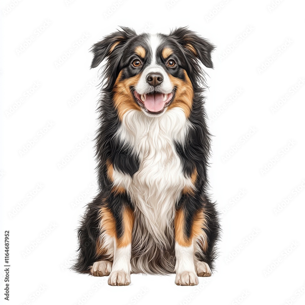 A happy Miniature American Shepherd dog sitting, showcasing its beautiful coat and friendly expression, ideal for pet lovers and animal enthusiasts. A happy Miniature American Shepherd dog sitting, showcasing its beautiful coat and friendly expression, ideal for pet lovers and animal enthusiasts.