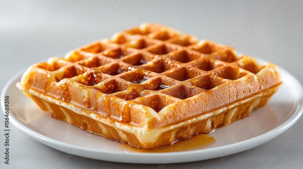 A golden waffle, drizzled with syrup, exudes simplicity and elegance, ready to delight taste buds with its sweetness and warmth. A golden waffle, drizzled with syrup, exudes simplicity and elegance, ready to delight taste buds with its sweetness and warmth.