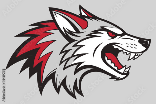 A cartoon logo of a fierce wolf's head in a side profile.