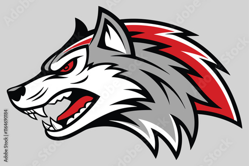 A cartoon logo of a fierce wolf's head in a side profile.