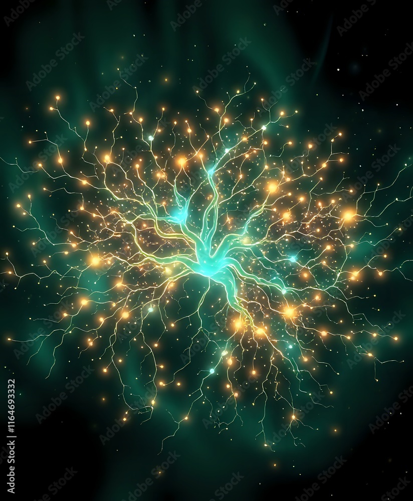 Fototapeta premium Luminescent Neural Network Constellation - Art Nouveau Cybernetic Style