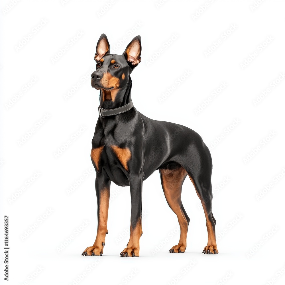 A magnificent Doberman stands tall, showcasing its sleek coat and strong physique, embodying loyalty and intelligence. A magnificent Doberman stands tall, showcasing its sleek coat and strong physique, embodying loyalty and intelligence.