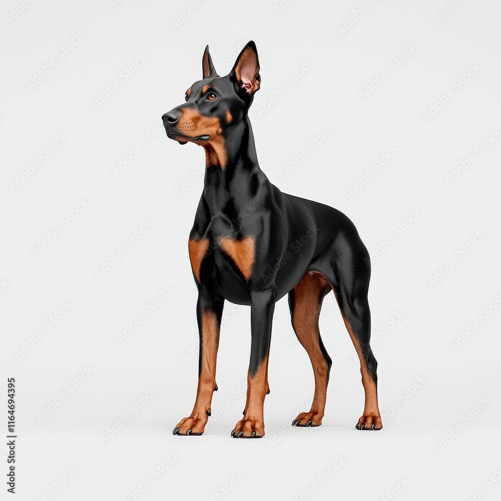 A majestic Doberman standing proudly, showcasing its sleek coat and strong posture, embodying loyalty and intelligence. A majestic Doberman standing proudly, showcasing its sleek coat and strong posture, embodying loyalty and intelligence.