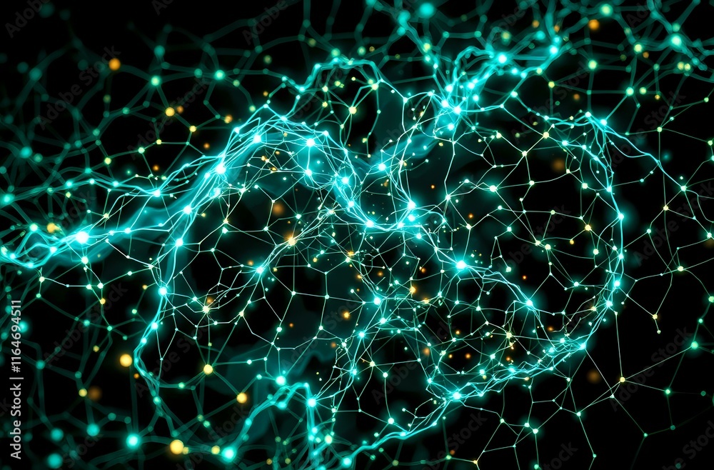 Abstract Bioluminescent Neural Network Data Visualization with Blue-Green Hue Abstract Bioluminescent Neural Network Data Visualization with Blue-Green Hue