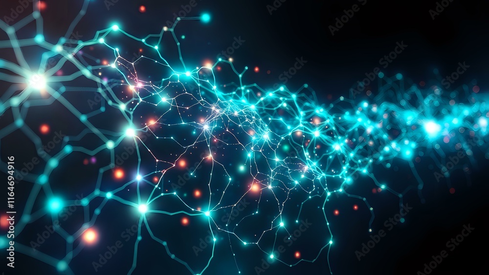 Obraz premium Cybernetic Aurora Neural Network Art, Blue-Green-Red Bioluminescence