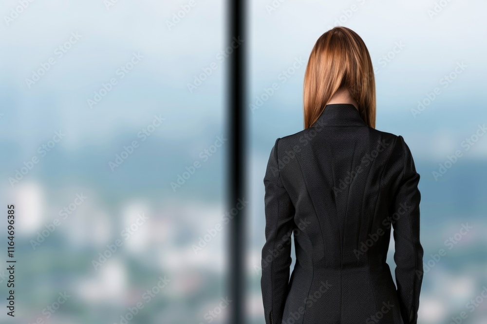 Fototapeta premium Caucasian female business professional in office looking out window