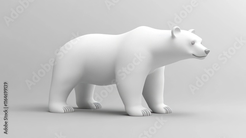 A minimalist 3D render of a white polar bear standing on a light gray background.