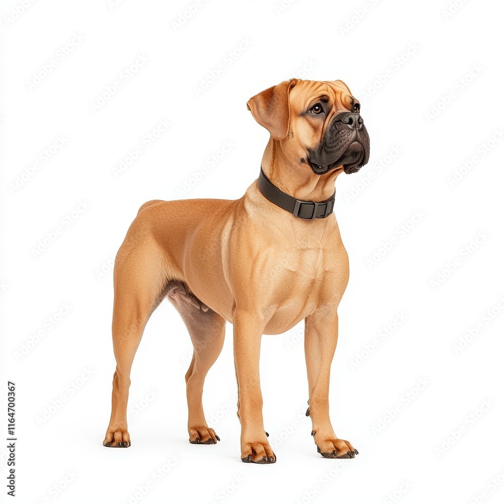 A strong and noble bullmastiff standing upright, showcasing its muscular build and attentive demeanor, perfect for pet lovers and owners. A strong and noble bullmastiff standing upright, showcasing its muscular build and attentive demeanor, perfect for pet lovers and owners.