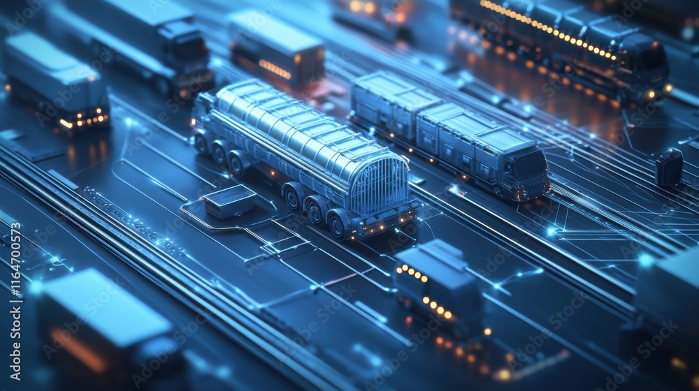 The concept of streamlining supply chain logistics in gradient blue and silver colors The concept of streamlining supply chain logistics in gradient blue and silver colors