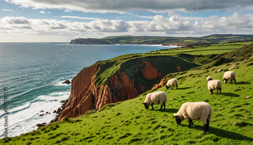 Paisible aplomb côtier avec des moutons