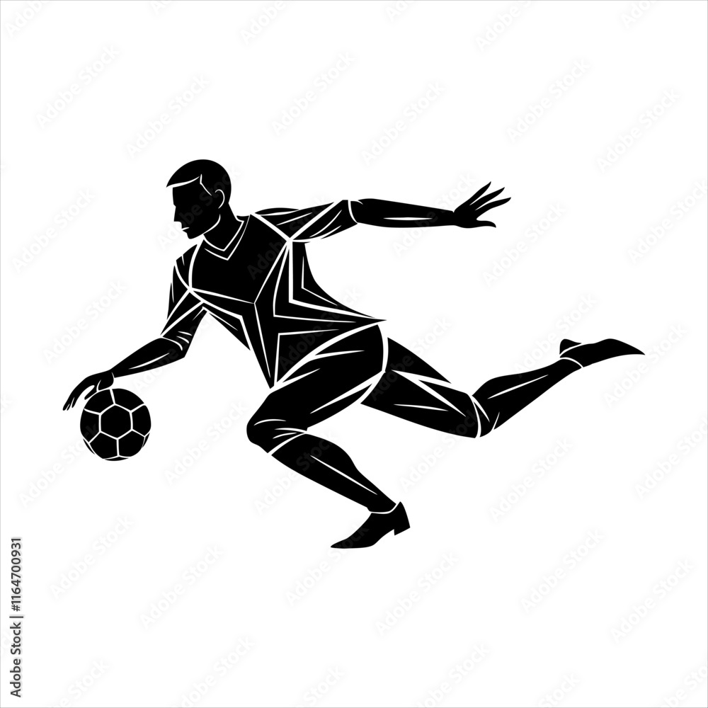 black vector of soccer player silhouette in dynamic movement, minimalist logo style black vector of soccer player silhouette in dynamic movement, minimalist logo style