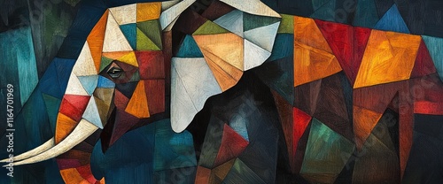 Abstract Cubist Painting of an Elephant.