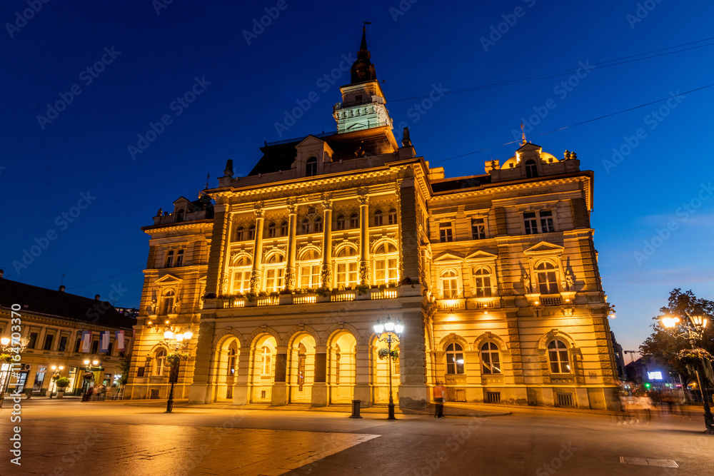 Fototapeta premium Evening view of the Town Hall in Novi Sad, Serbia