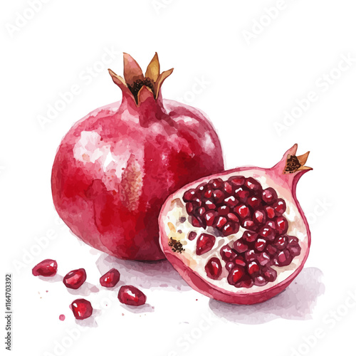 A watercolor of a pomegranate, isolated on a white background. Pomegranate vector.
