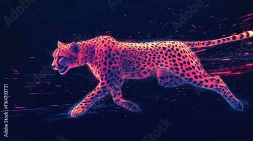 Neon cheetah sprints in a colorful blur. photo