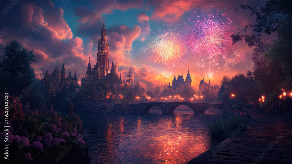 A beautiful city with a castle and a bridge A beautiful city with a castle and a bridge