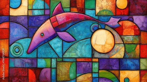 Abstract colorful geometric dolphin art painting. photo