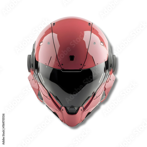 High-tech red helmet with glossy finish and modern design photo