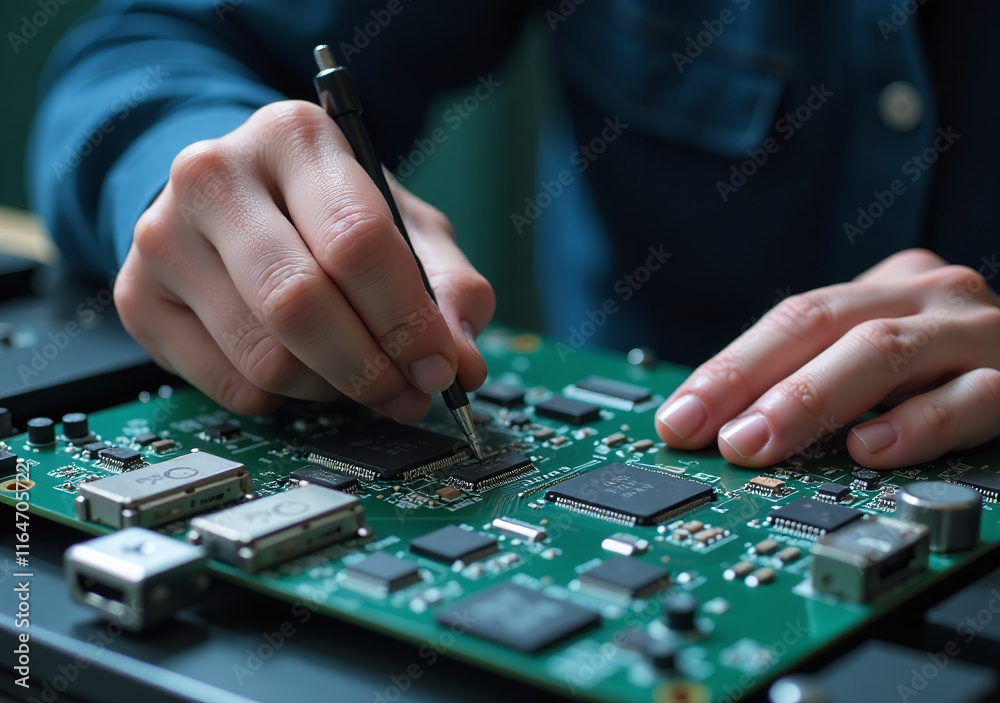 electrical engineer assembles components precision computer electrical engineer assembles components precision computer