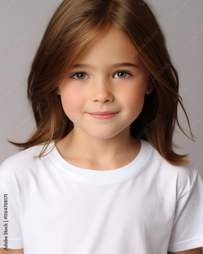 Fototapeta premium Smiling girl in bright studio setting perfect for diverse creative projects and visual appeal