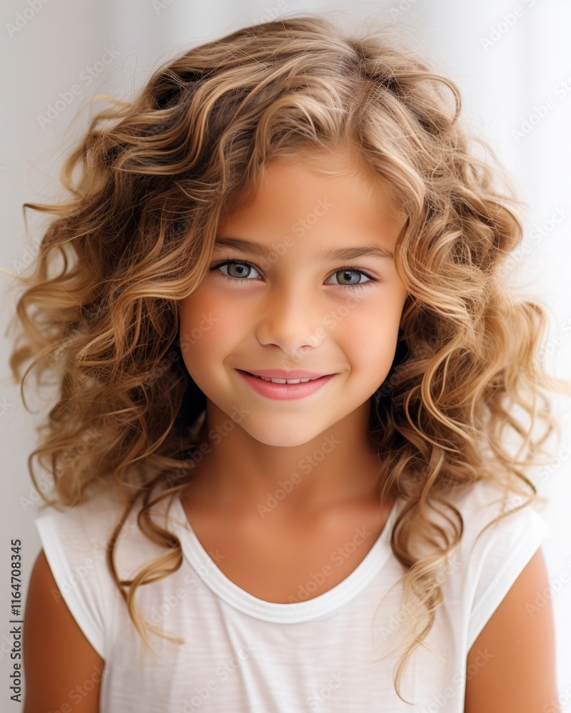 Naklejka premium Cheerful girl posed against simple white background for creative projects and versatile use