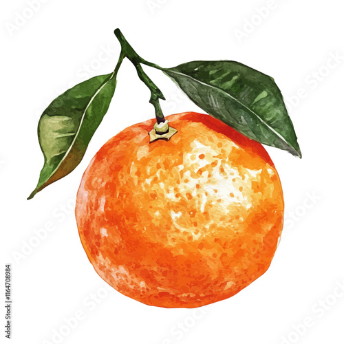 A watercolor vector of a tangerine, isolated on a white background. Tangerine vector.
