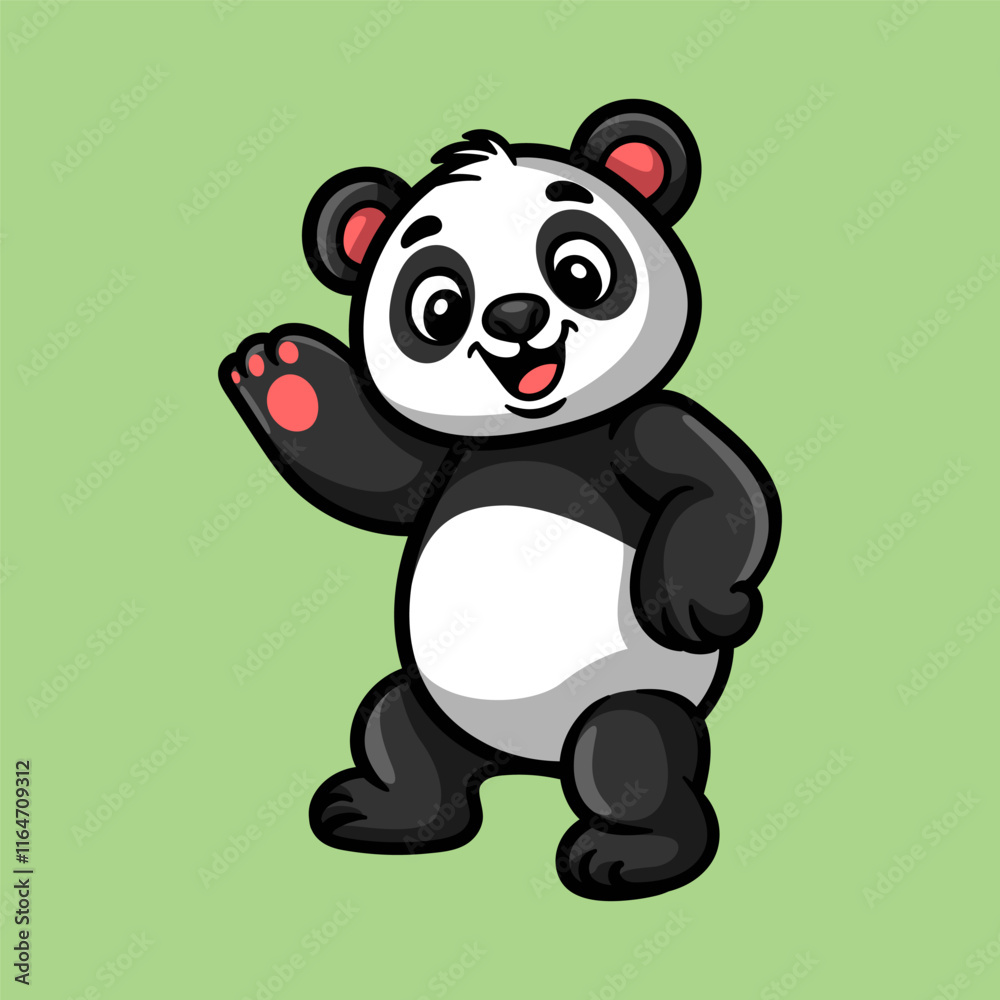fun panda say hi cartoon isolated colored drawing line art style sketch classic vintage design illustration fun panda say hi cartoon isolated colored drawing line art style sketch classic vintage design illustration
