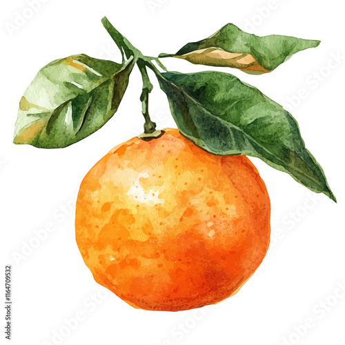 A watercolor vector of a tangerine, isolated on a white background. Tangerine vector.
