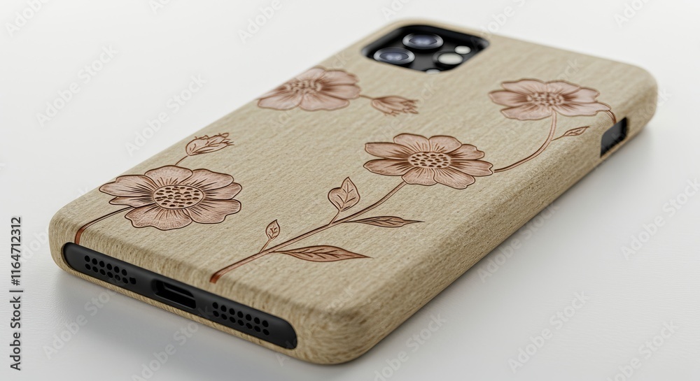 Elegant floral embossed phone case with wood texture for modern smartphones Elegant floral embossed phone case with wood texture for modern smartphones