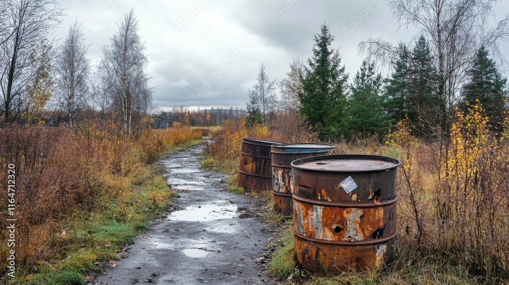 Rusting Barrels by Overgrown Forest Edge Rusting Barrels by Overgrown Forest Edge