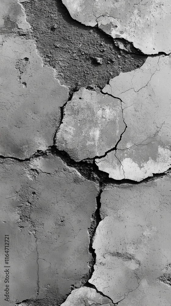 Obraz premium Distressed cracked concrete texture with organic patterns in deep gray tones