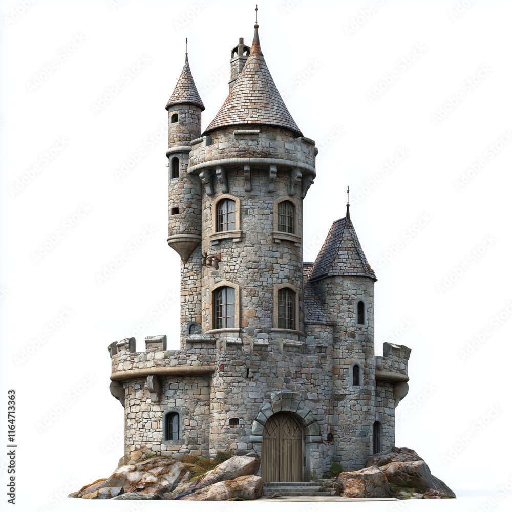 Old tower castle, isolated on a white background Old tower castle, isolated on a white background