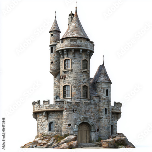 Old tower castle, isolated on a white background